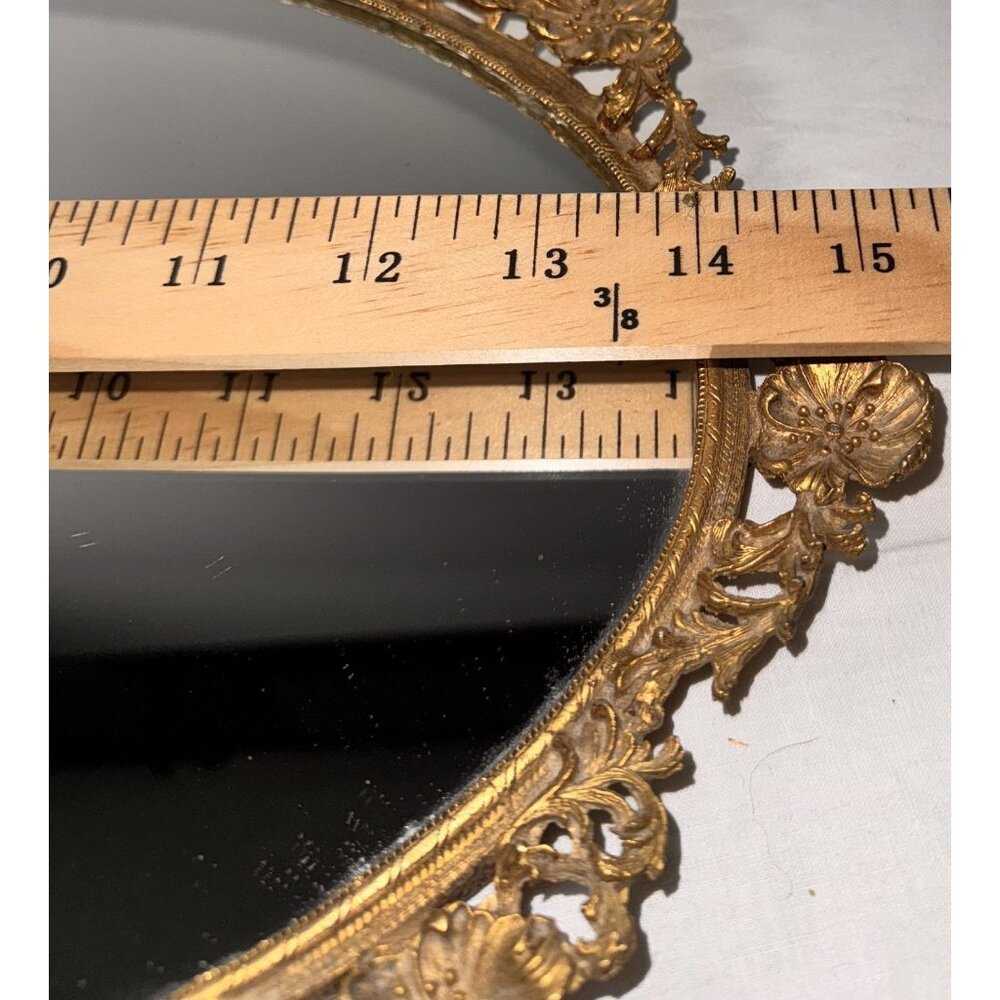 Ornate Victorian french Gold Oval Vanity Mirror Intricate Frame Design - Picture 8 of 8